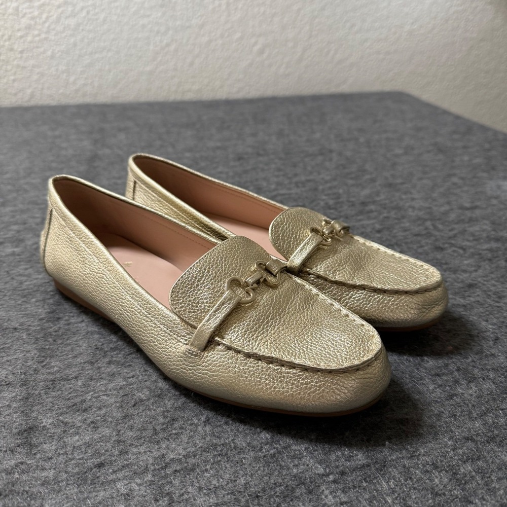 NWOT Kate Spade Bernice Metallic Gold Leather Bit Driving Loafers Shoes 8B